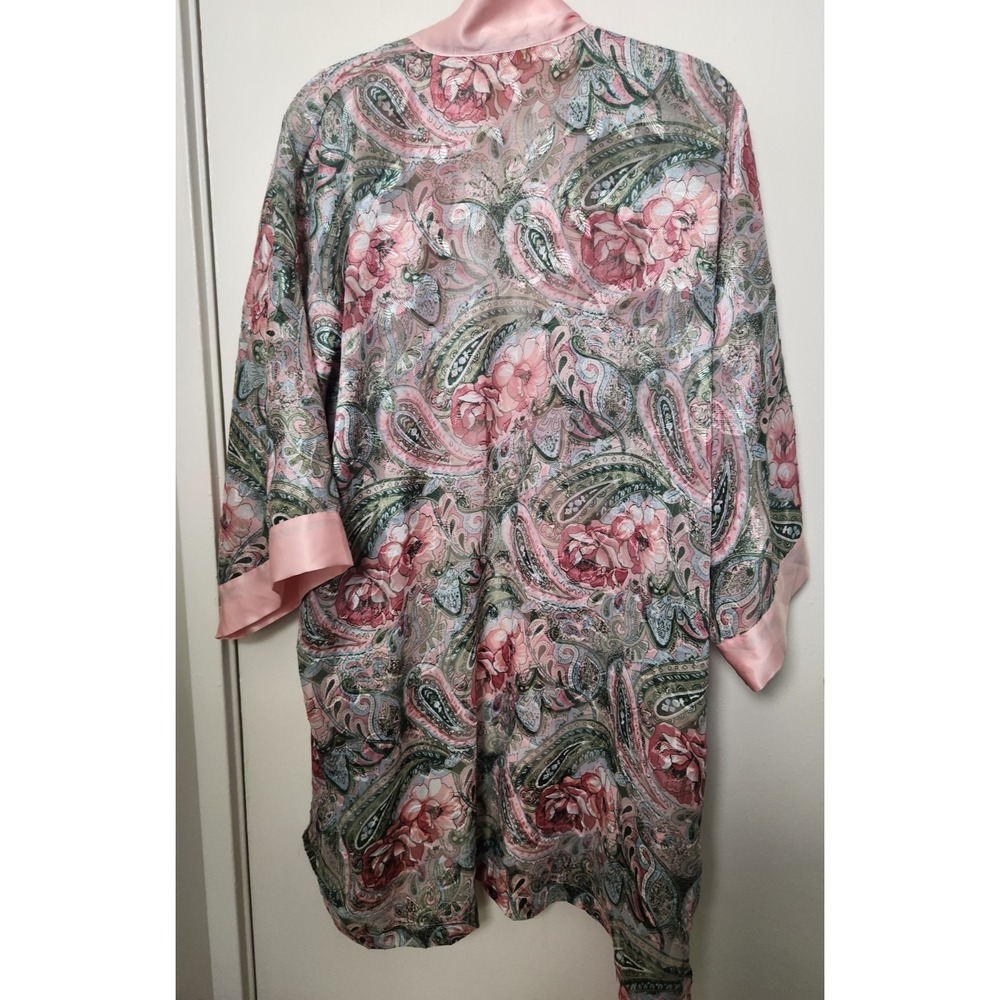 Vintage Gold Label Victoria's Secret Pink Sheer Paisley Robe No Belt OSFA Pocket - Picture 6 of 9